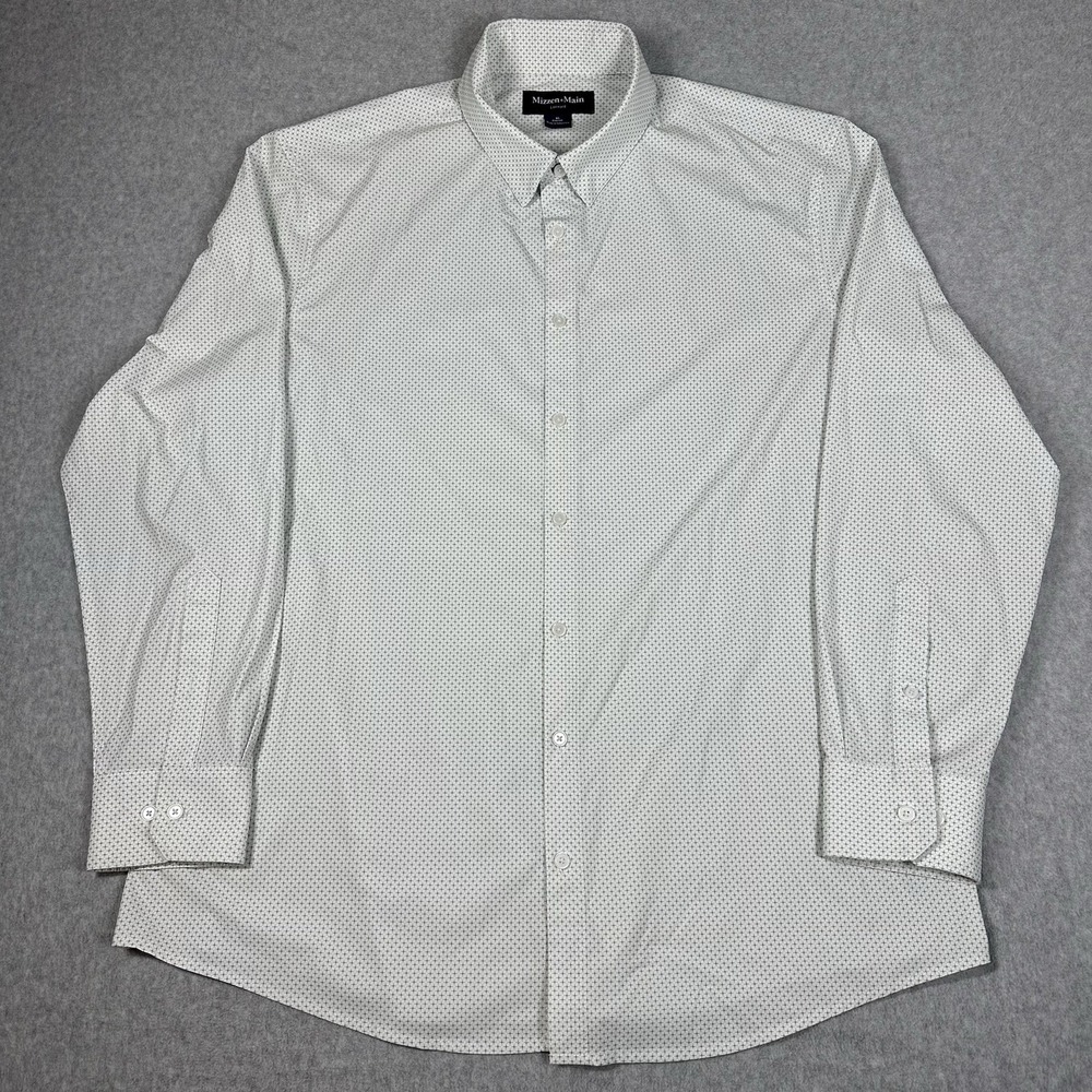 Mizzen+Main Mens Leeward XL Button Down White With Green Cross AOP Stretch Shirt